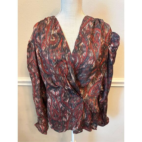 IRO Paris Center-Twist Paisley Silk Blouson Top Size 44 Large - Picture 2 of 11